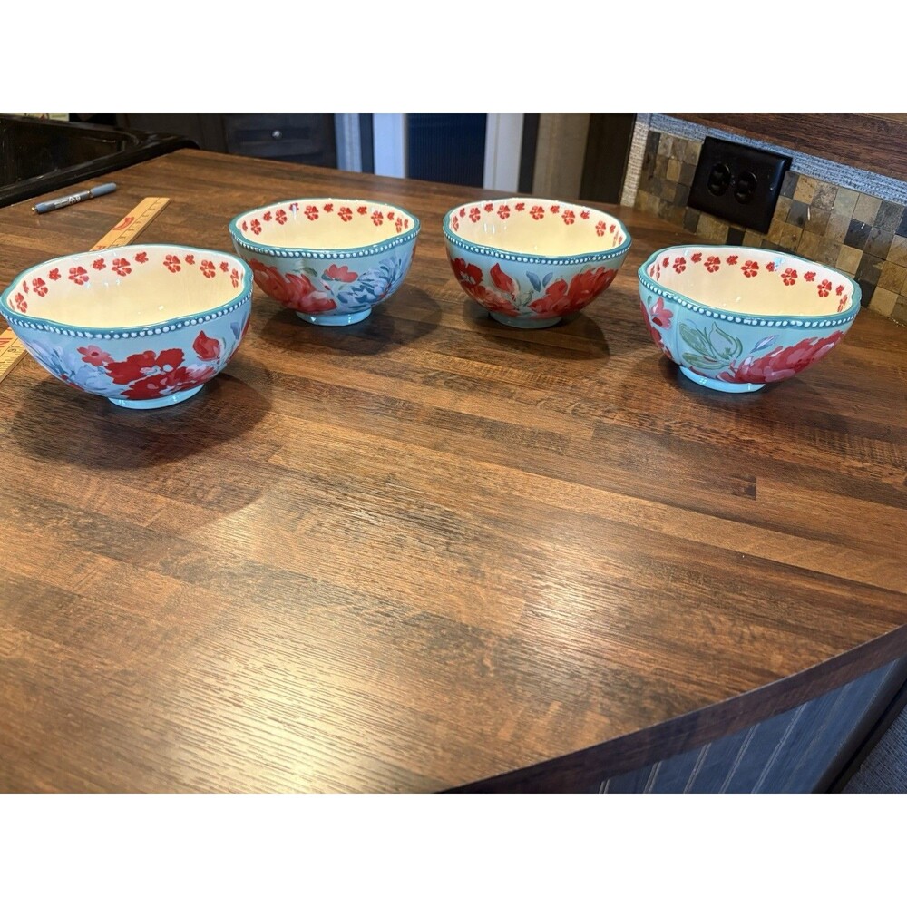 The Pioneer Woman Floral Stoneware Cereal Bowls Set of 4 Blue Red